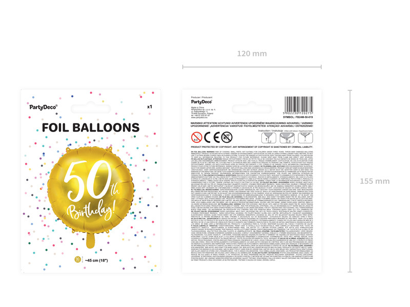 Balon foliowy 50th Birthday złoty 45cm FB24M-50-019 PartyDeco